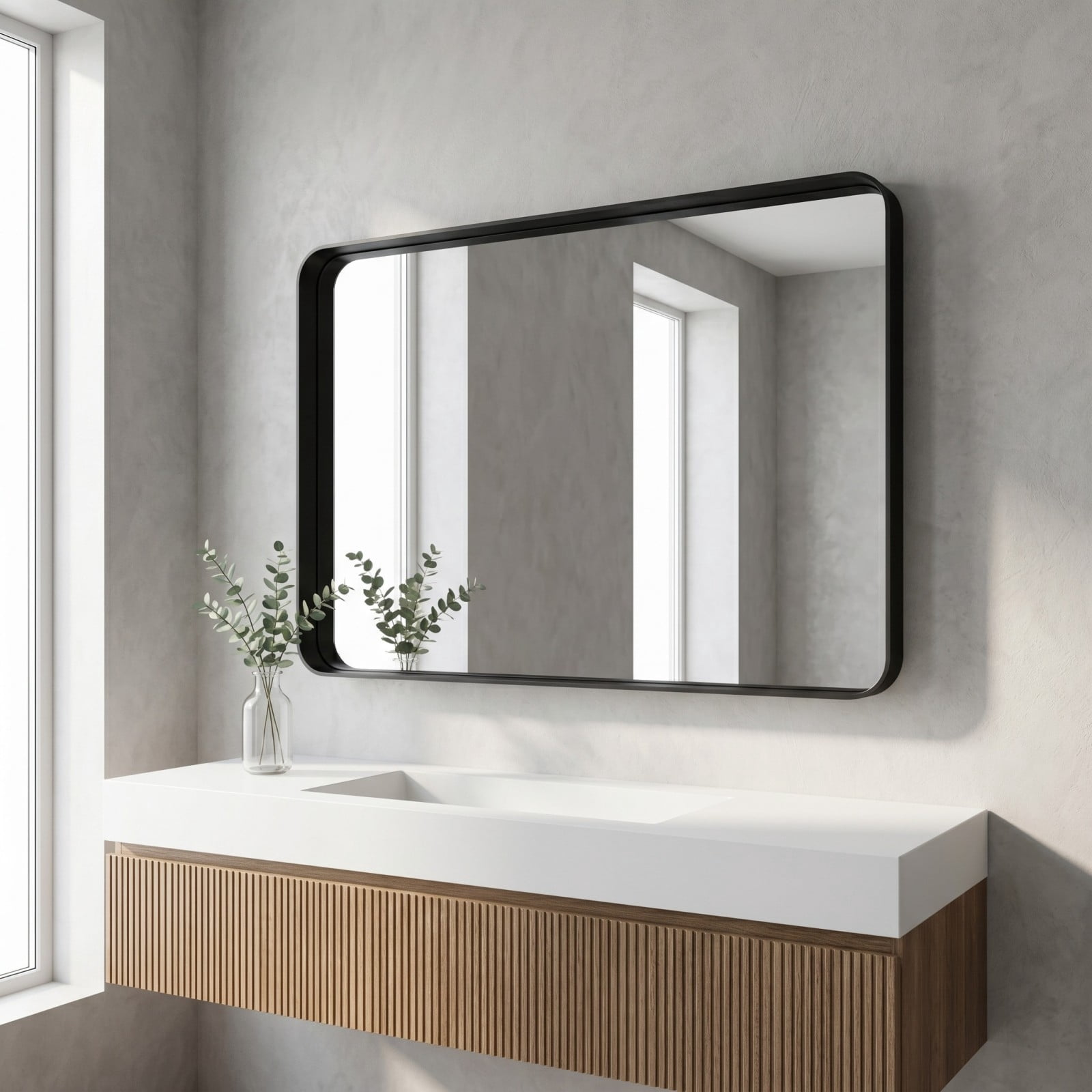 Gleamira 32"x48" Rectangular Bathroom Mirror Vanity Wall Mounted Mirror with Deep Frame, Black