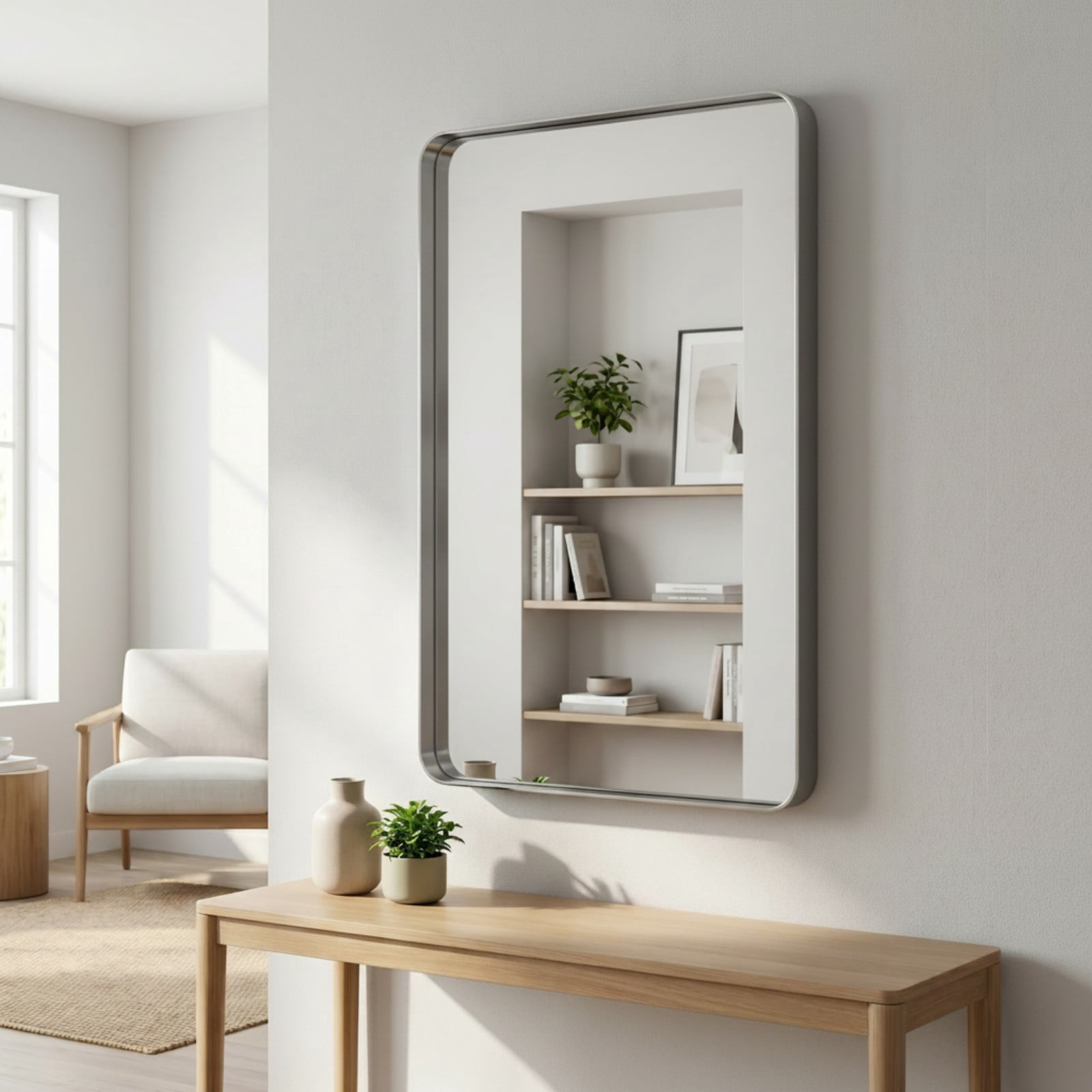 Gleamira 32"x48" Rectangular Bathroom Mirror Vanity Wall Mounted Mirror with Deep Frame, Silver