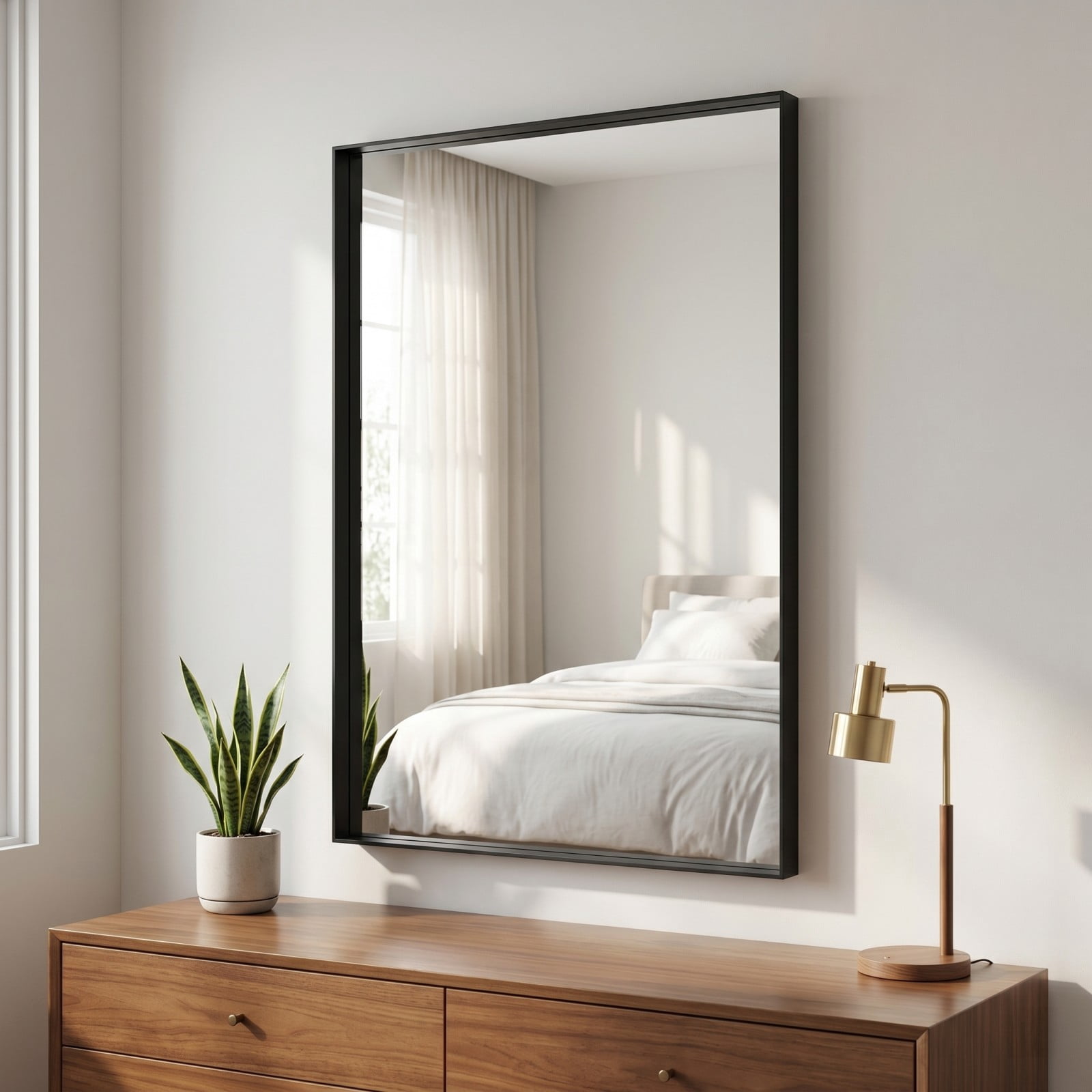 Gleamira 32"x48" Rectangular Bathroom Mirror Wall Vanity Mirror with Deep Frame, Black