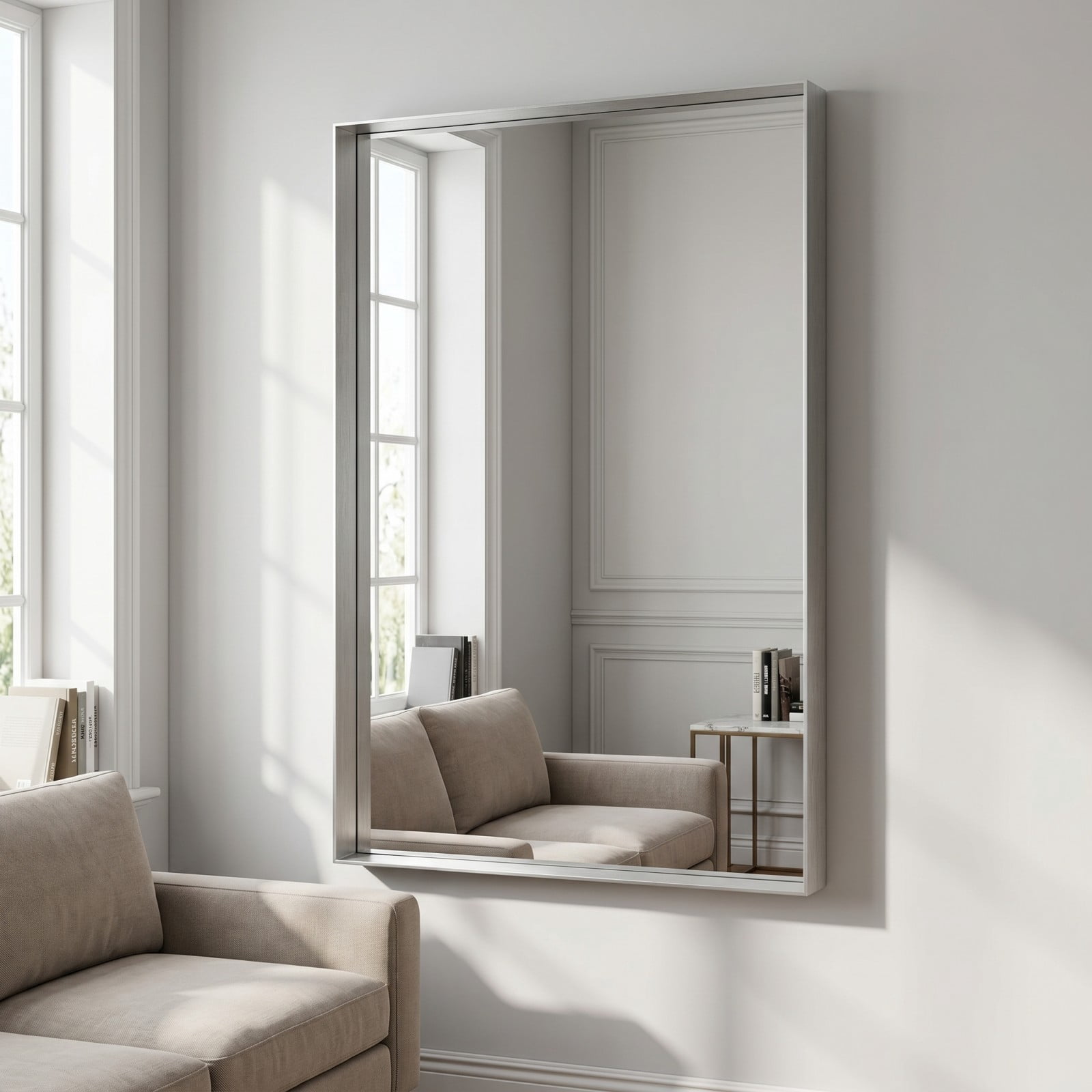 Gleamira 32"x48" Rectangular Bathroom Mirror Wall Vanity Mirror with Deep Frame, Silver