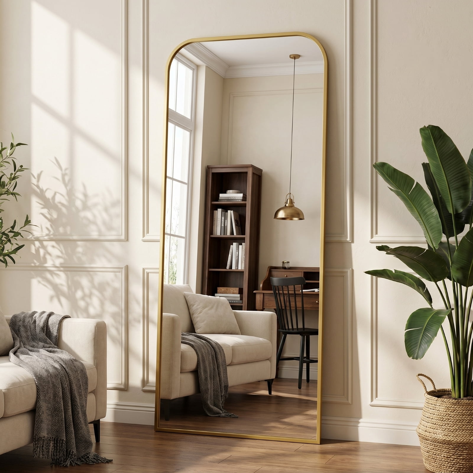 Gleamira 34"x76" Oversized Full Length Mirror Floor Mirror with Rounded Corner, Gold