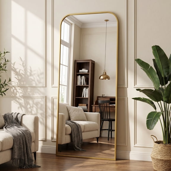 Gleamira 34"x76" Oversized Full Length Mirror Floor Mirror with Rounded Corner, Gold