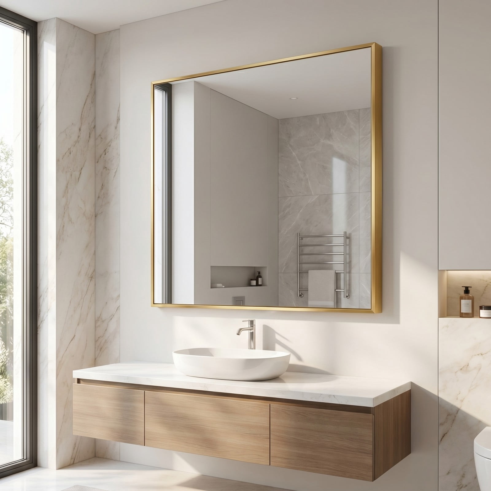 Gleamira 36"x36" Rectangular Bathroom Mirror Wall Mounted Mirror with Metal Frame, Gold