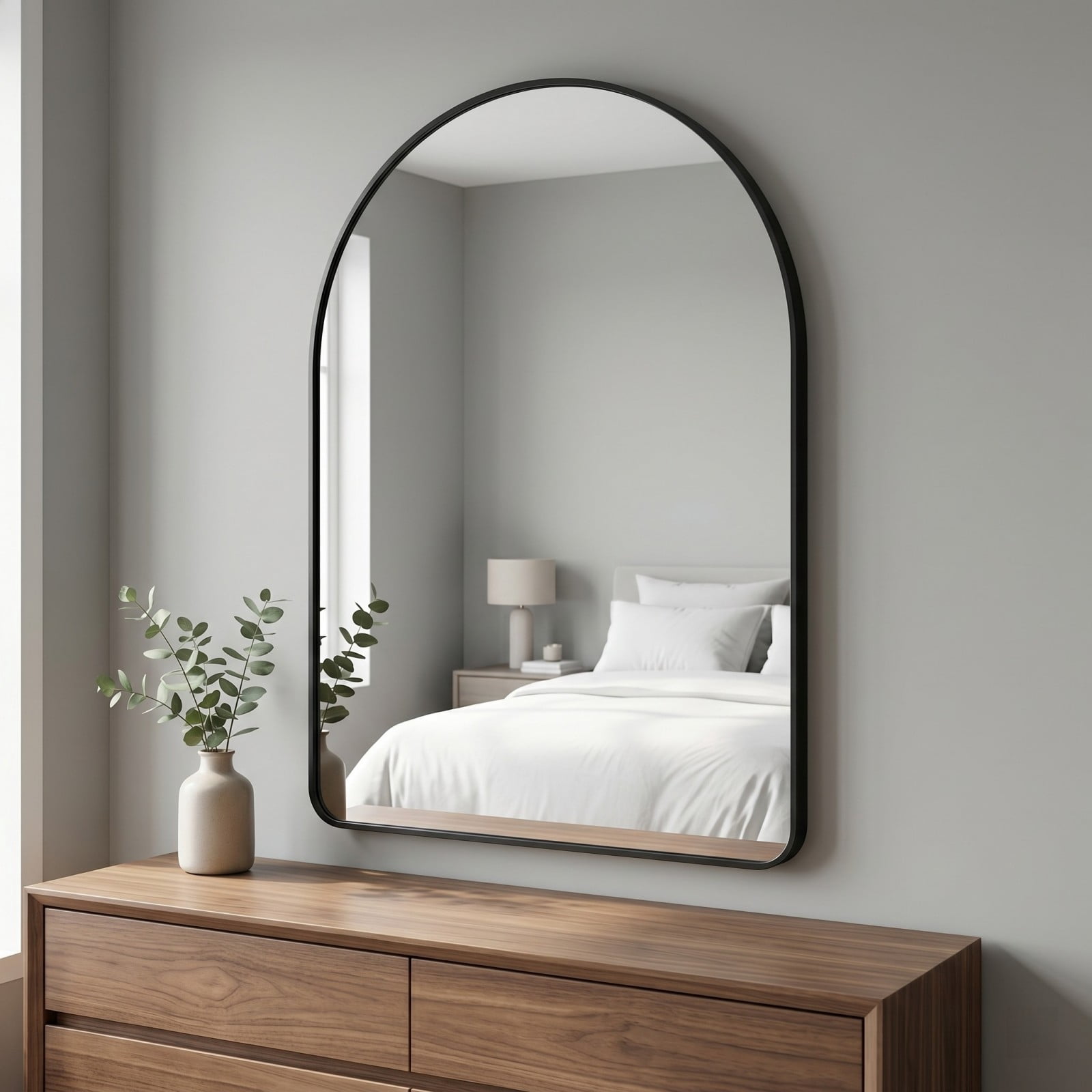 Gleamira 36"x40" Arched Bathroom Wall Mirror Rounded Corner Vanity Mirror with Metal Frame, Black