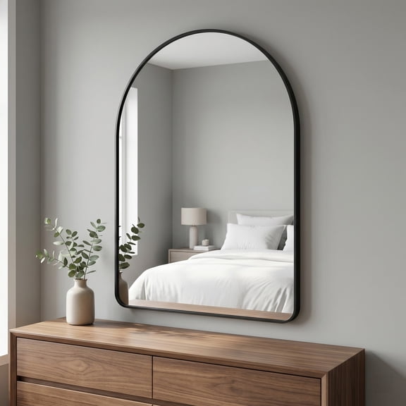 Gleamira 36"x40" Arched Bathroom Wall Mirror Rounded Corner Vanity Mirror with Metal Frame, Black