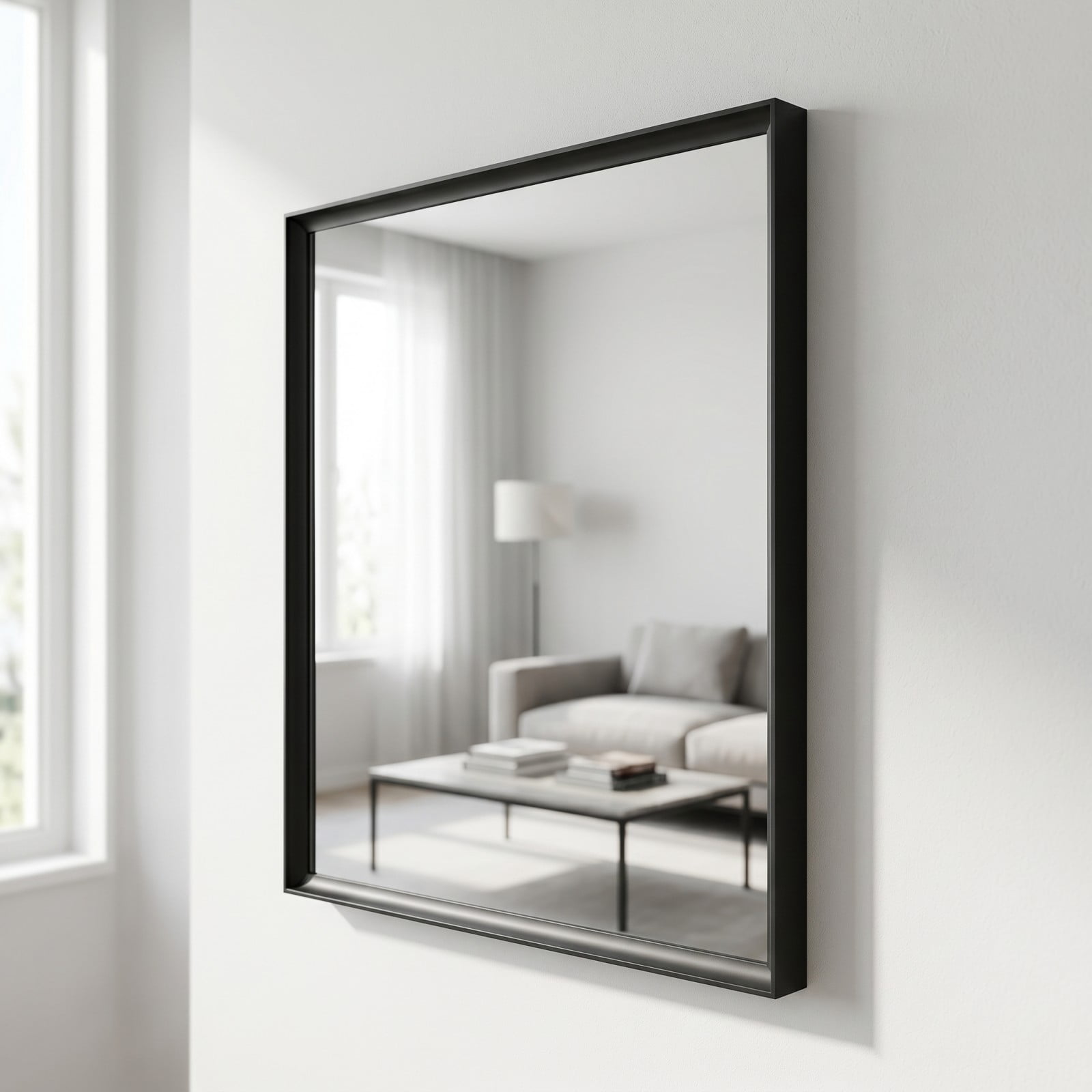 Gleamira 36"x40" Rectangular Bathroom Mirror Wall Vanity Mirror with Deep Frame, Black