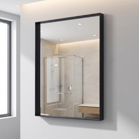 Gleamira 36"x40" Rectangular Bathroom Mirror Wall Vanity Mirror with Deep Frame, Black
