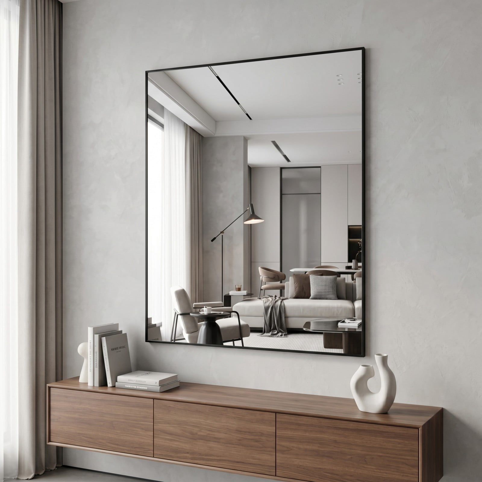 Gleamira 36"x40" Rectangular Bathroom Wall Mounted Mirror Vanity Mirror, Black
