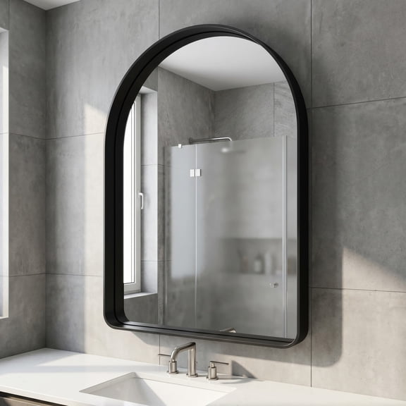 Gleamira 36"x48" Arched Bathroom Mirror Rounded Corner Vanity Wall Mirror with Deep Frame, Black