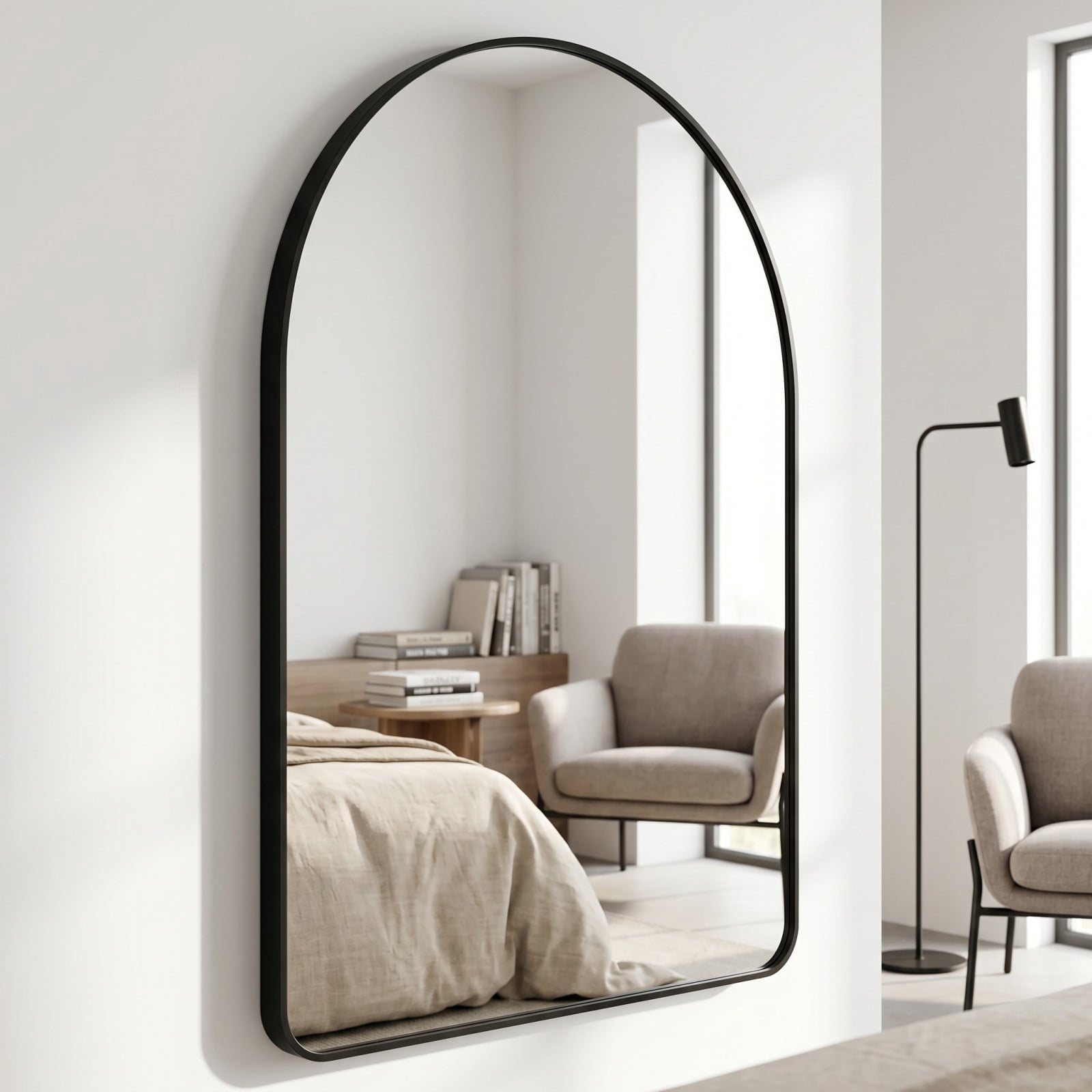 Gleamira 36"x48" Arched Bathroom Wall Mirror Rounded Corner Vanity Mirror with Metal Frame, Black