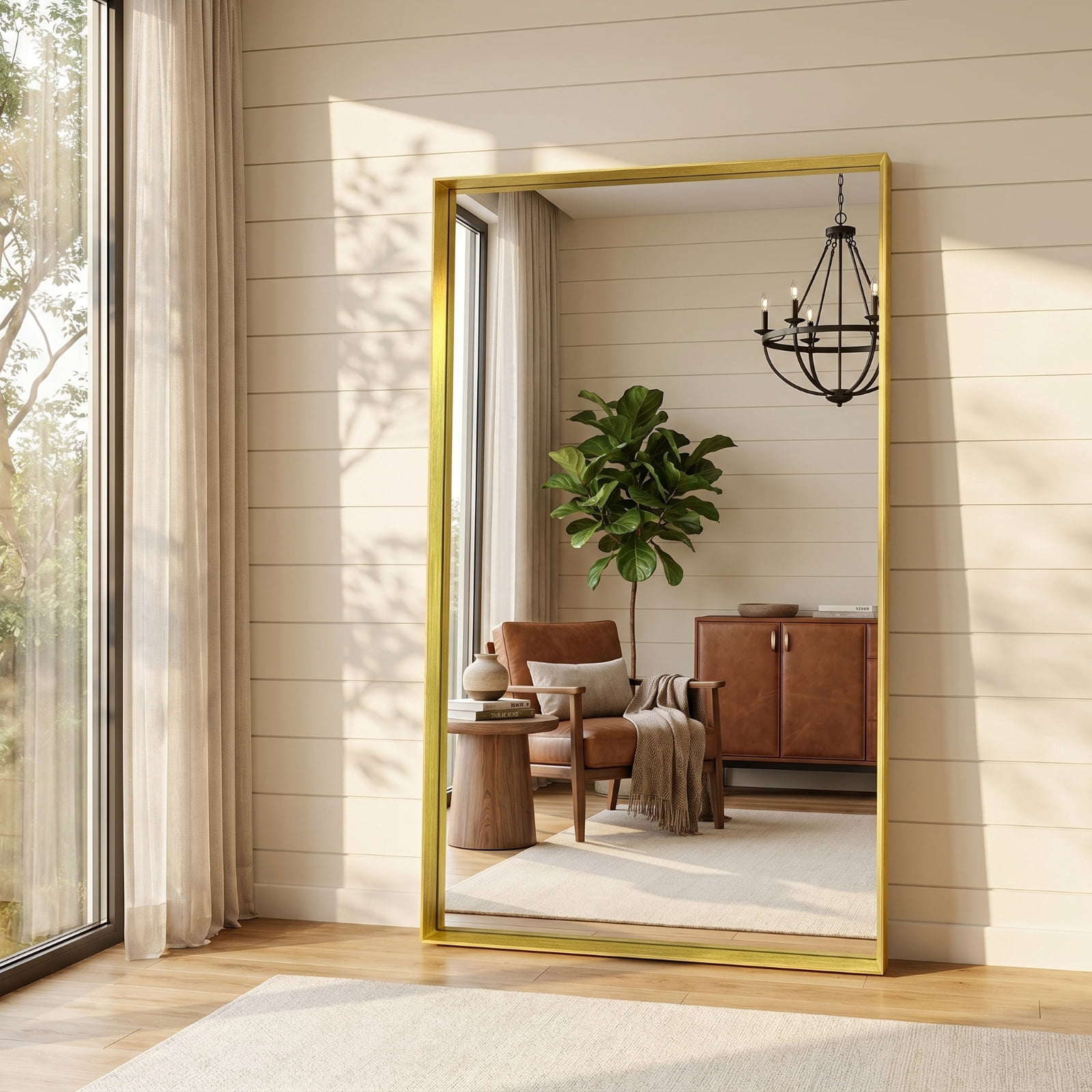 Gleamira 36"x60" Rectangular Full Length Mirror Floor Standing Mirror with Deep Frame, Gold