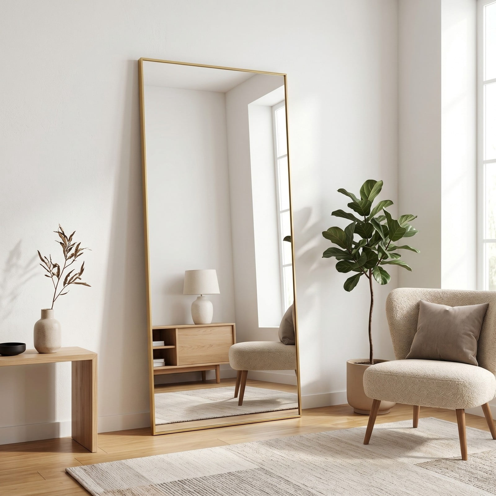 Gleamira 36"x71" Oversized Rectangular Full Length Mirror Floor Standing Mirror, Gold