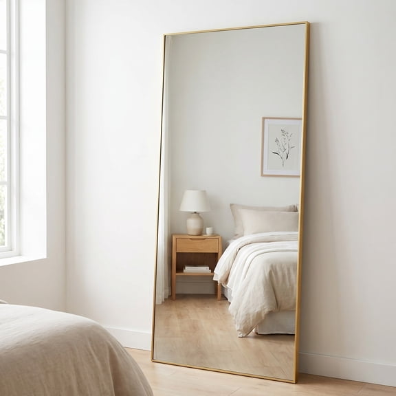 Gleamira 36"x71" Oversized Rectangular Full Length Mirror Floor Standing Mirror, Gold