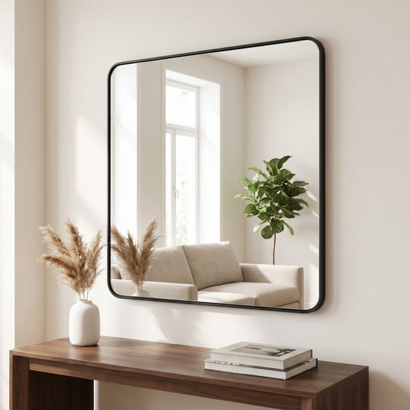 Gleamira 39"x39" Bathroom Mirror Wall-Mounted Mirror with Rectangular Metal Frame, Black