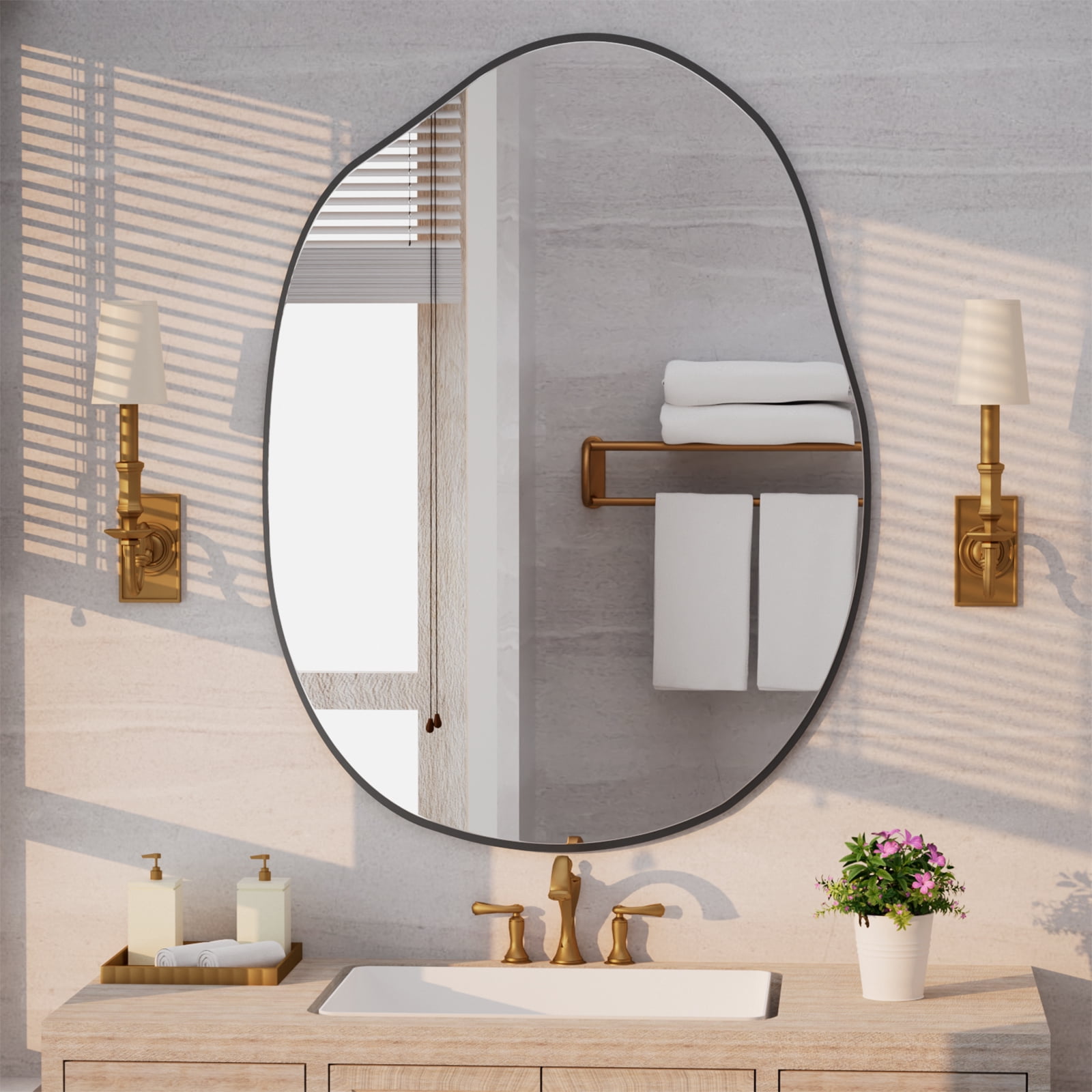 Gleamira 40"x26" Irregular Bathroom Mirror Frameless Wall-mounted Decorative Vanity Mirror