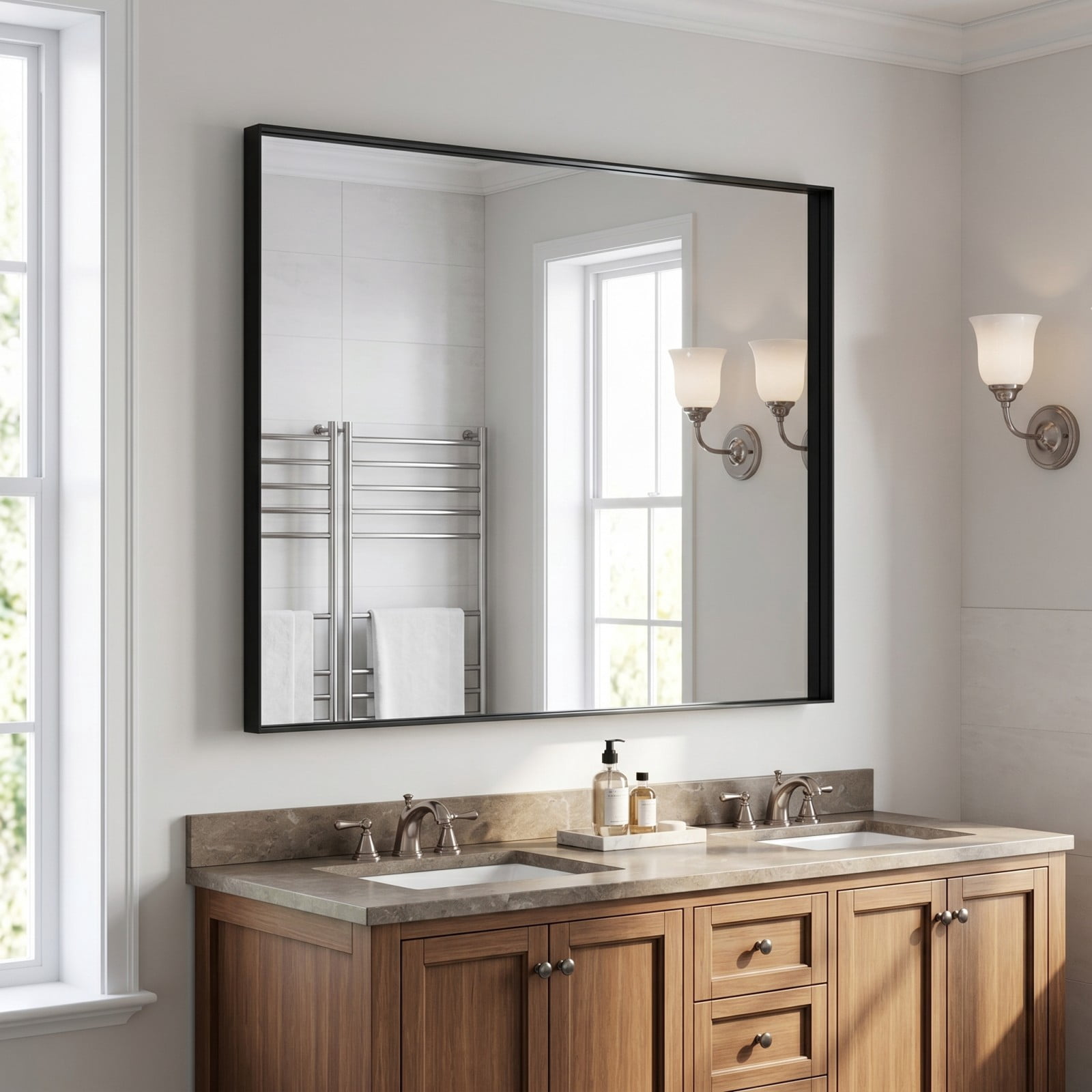 Gleamira 40"x48" Bathroom Wall Mounted Mirror Vanity Rectangular Mirror with Deep Frame, Black