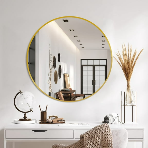 Gleamira 42" Round Wall Vanity Mirror Bathroom Mirror with Aluminum Alloy Frame, Gold