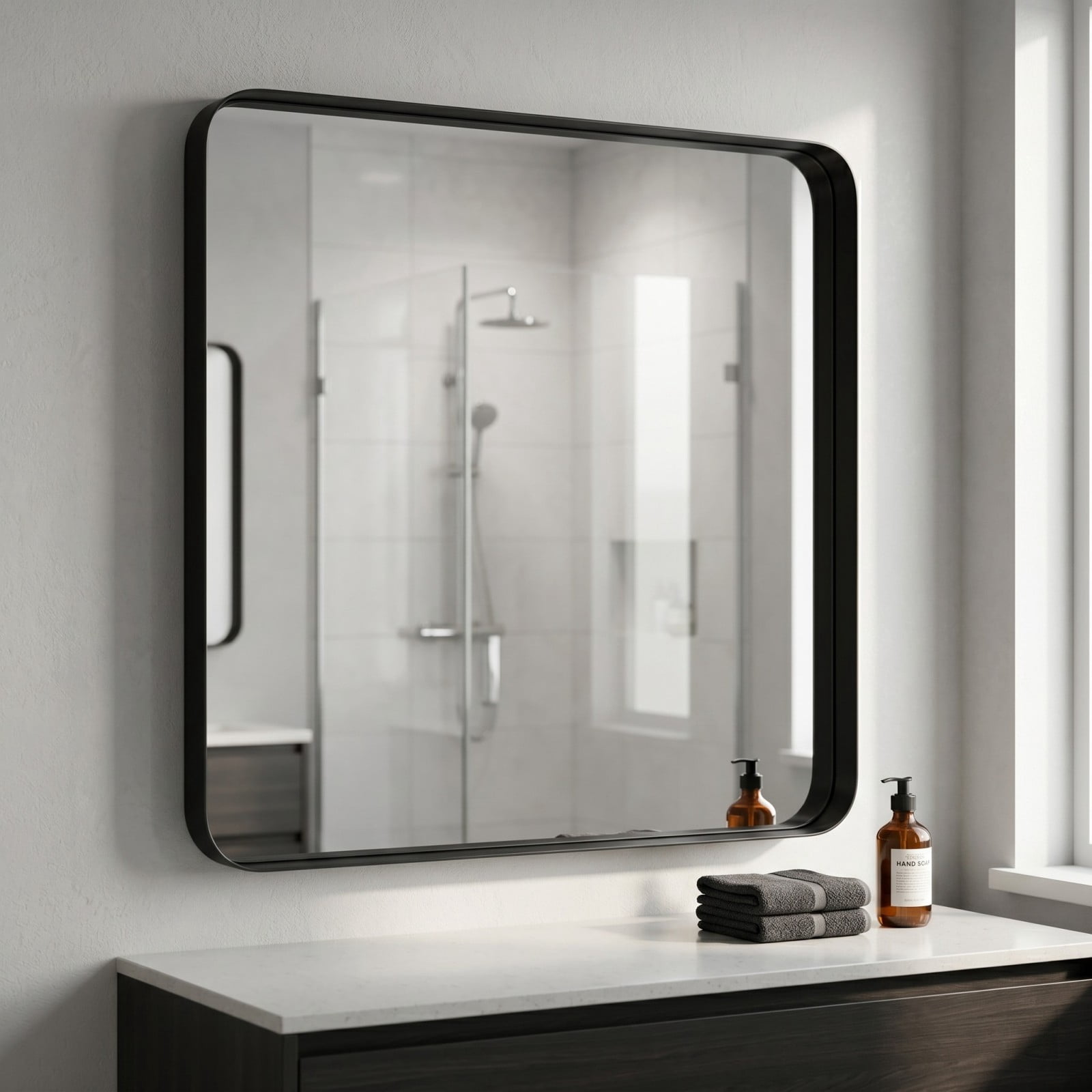 Gleamira 42"x42" Bathroom Mirror Wall Mounted Rectangular Vanity Mirror with Deep Frame, Black
