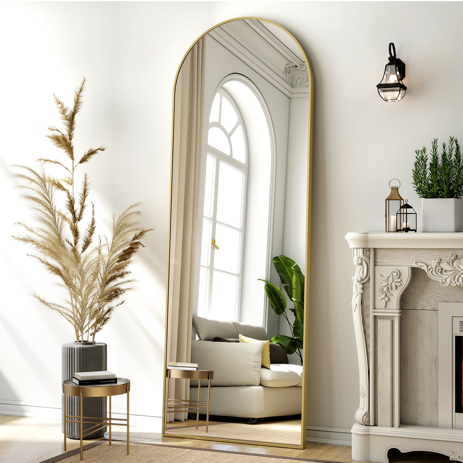 Gleamira 59"x16" Arch Full Length Mirror Wall Hanging or Floor Mirror with Aluminum Alloy Frame, Gold