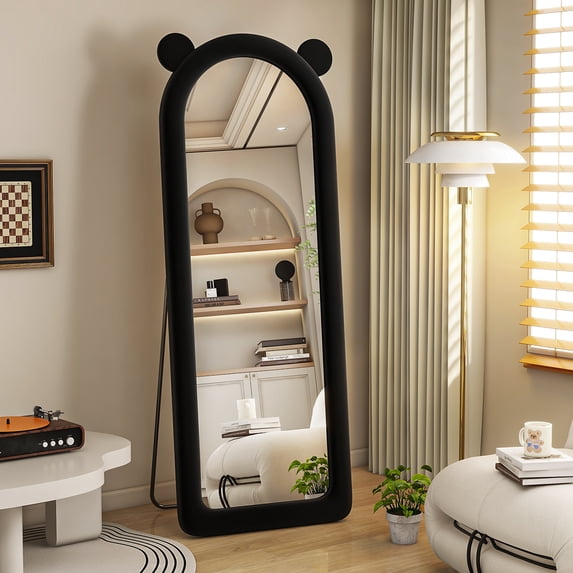 Gleamira 63"x 24" Arched Bear Ear Full Length Mirror Floor Mirror with Flannel Frame, Black