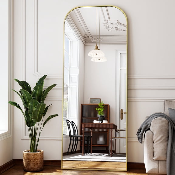 Gleamira 64"x 21" Arched Rectangle Full Length Mirror Aluminum Alloy Framed Floor Mirror,Gold