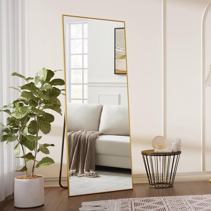 Gleamira 64"x 21" Rectangle Full Length Mirror Floor Mirror Free Standing Wall Mirror With Aluminum Alloy Frame, Gold