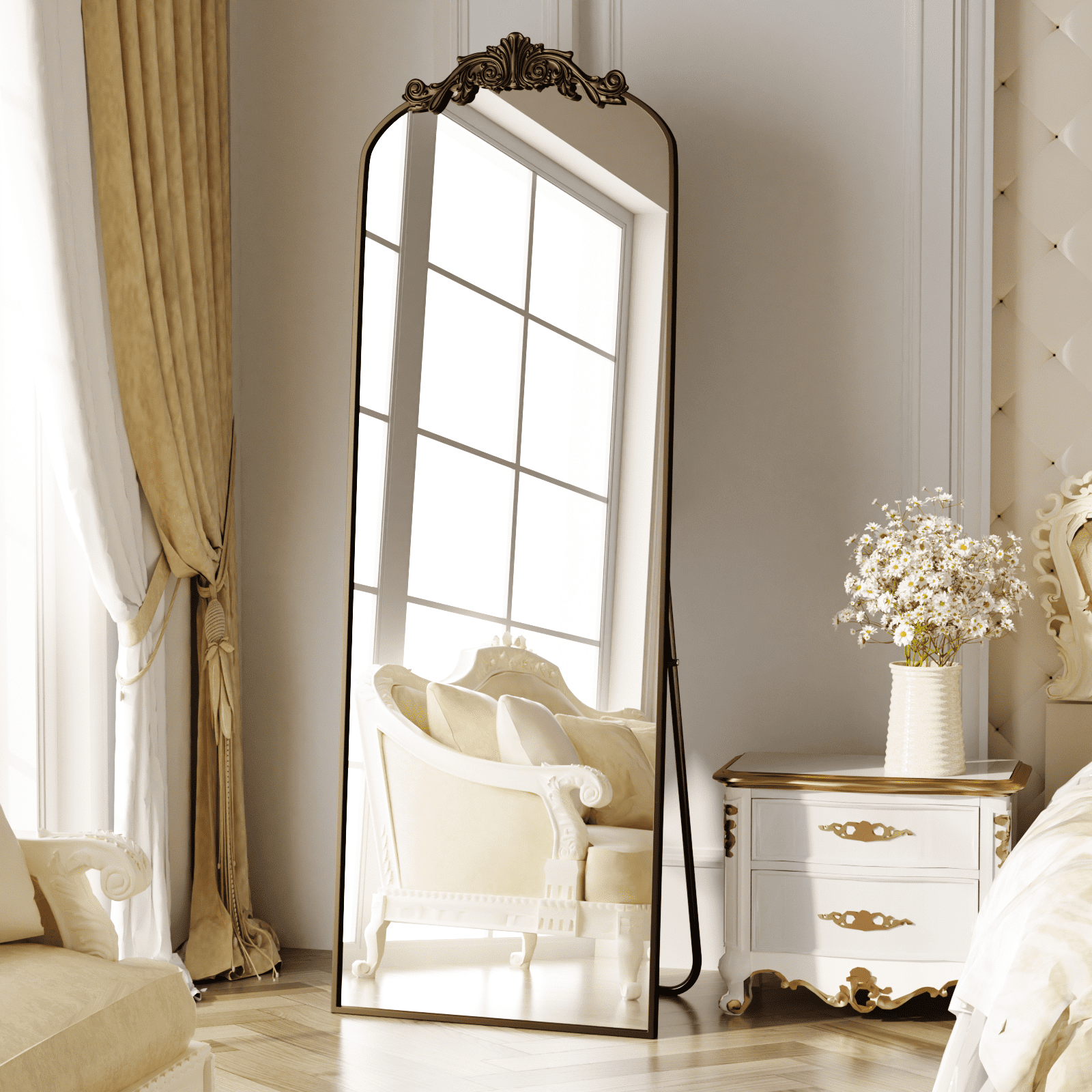 Gleamira 64"x21" Arched Floor Mirror Vintage Full Length Free-standing Mirror with Aluminum Alloy Frame, Antique Bronze