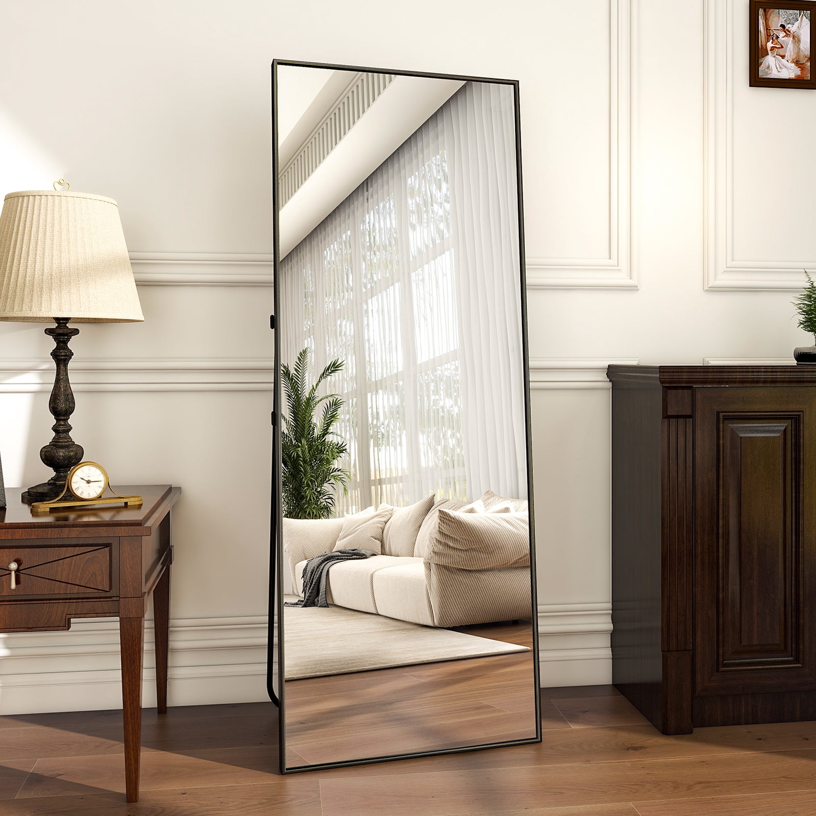 Gleamira 64"x21" Rectangle Full Length Mirror Floor Mirror Free Standing Mirror with Metal Frame, Black