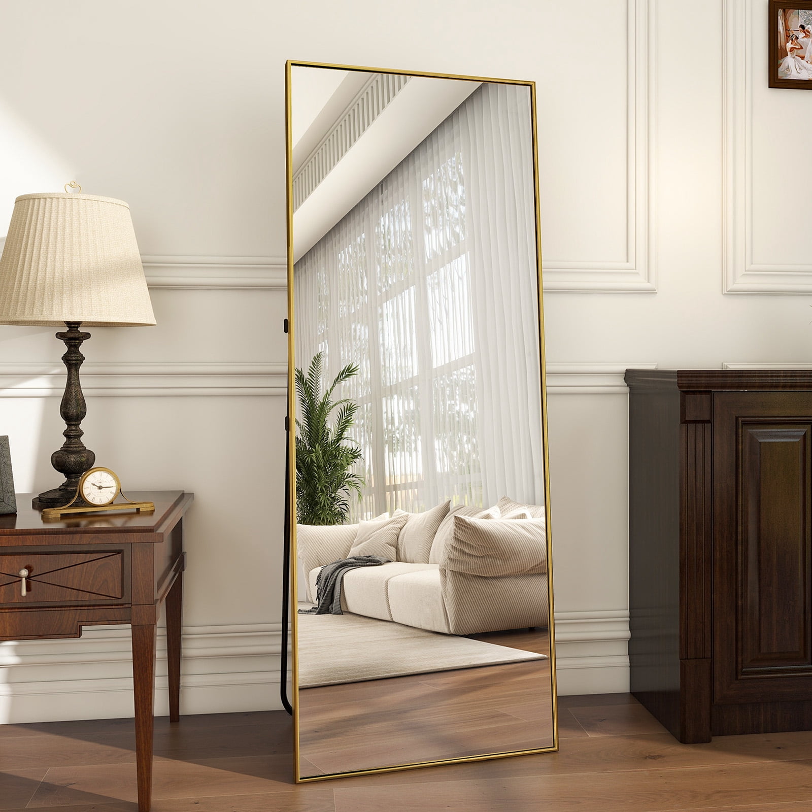 Gleamira 64"x21" Rectangle Full Length Mirror Floor Mirror Free Standing Mirror with Metal Frame, Gold