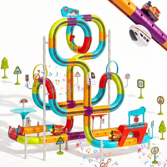 Gleamkid 174PCS Electric Train Set for Kids 3-8, 3D Gravity-Defying Track VT2