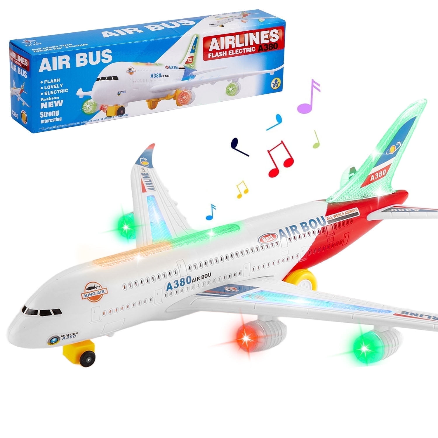 Gleamkid Airplane Toys for Kids, Bump and Go Action, Toddlers Toy Plane with LED Flashing Lights & Music for Boys Girls 3-12 Years