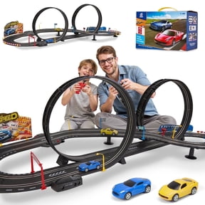 Gleamkid Slot Car Race Track Set for Kids, 20.3ft Electric Race Car Track Set with 2 High-Speed Cars, Dual Circular Overpass Track, Racing Game Counter Track Toys Gift for Boys Girls 4-12