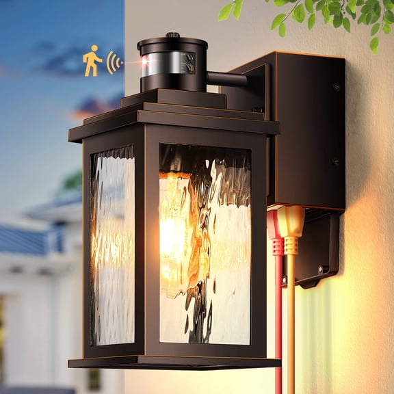 Gleamz Adjustable Sensitivity Motion Sensor Outdoor Lights with GFCI Outlet, Waterproof Porch Light with Outlet, ORB Exterior Lighting Fixtures for House, Garage, Doorway, Aluminum