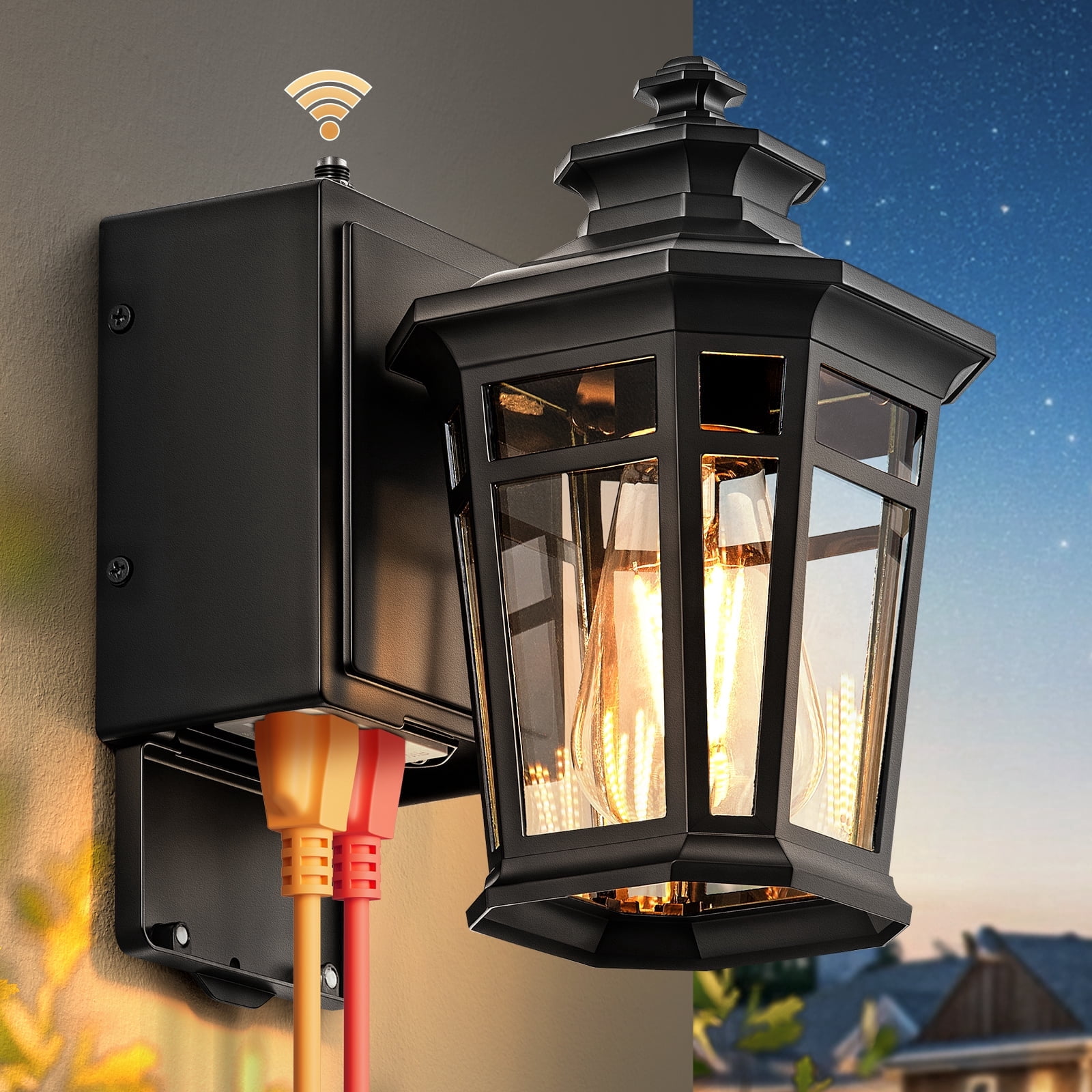 Gleamz Black Dusk to Dawn Outdoor Lighting with GFCI Outlet, Waterproof Anti-rust Exterior Light Fixtures with Outlet, 9" Outside Lights for House, Proch, Patio