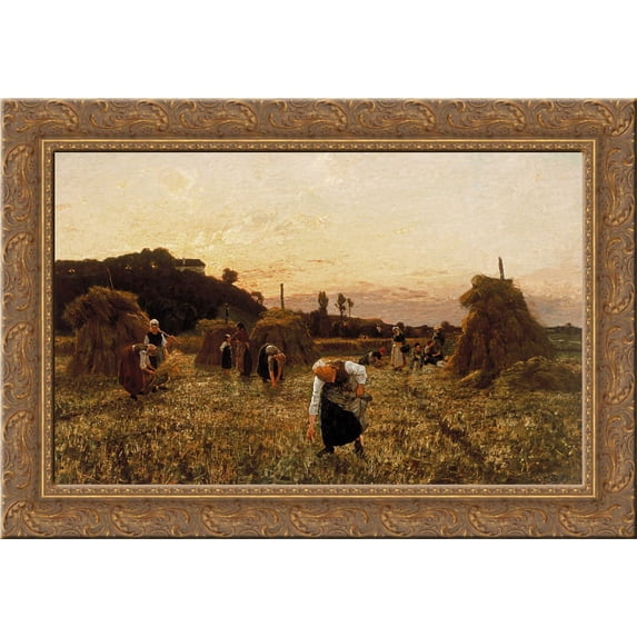 Gleaners at sunset 24x18 Gold Ornate Wood Framed Canvas Art by Jules Breton