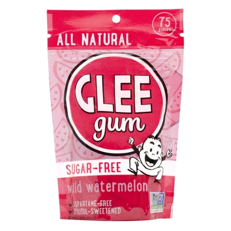 Glee Gum All Natural Wild Watermelon Gum, Non GMO Project Verified, Sugar Free, Eco Friendly, 75 Pieces, Pack of 6