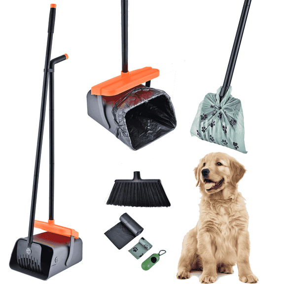 Glee Max Dog Pooper Scooper with Swivel Bin&46" Long Adjustable Handle Rake Scoop, Dogs of All Sizes, Black and Orange, Made from Metal and Plastic