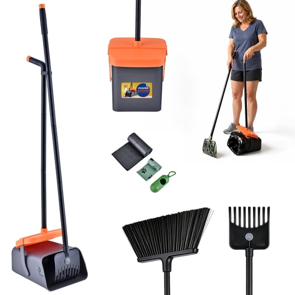 Glee Max Dog Pooper Scooper with Swivel Bin&46" Long Adjustable Handle Rake Scoop, Dogs of All Sizes, Black and Orange, Made from Metal and Plastic
