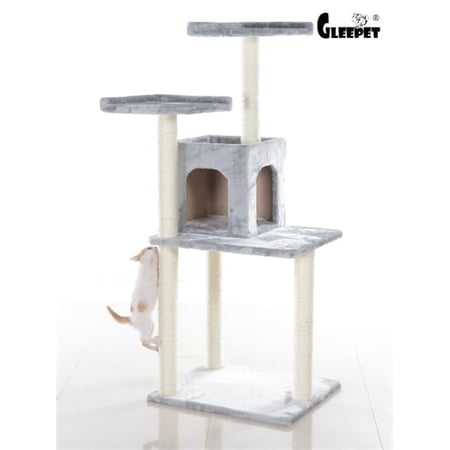 GleePet 57-Inch Real Wood Cat Tree In Silver Gray With Two-Door Condo
