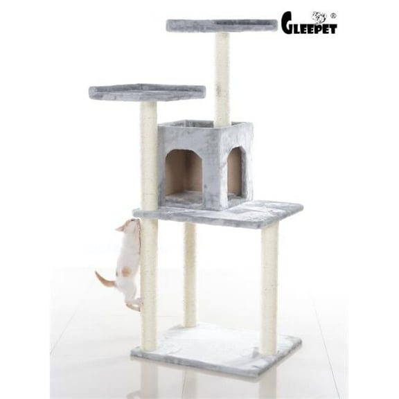 GleePet  57-Inch Real Wood Cat Tree In Silver Gray With Two-Door Condo