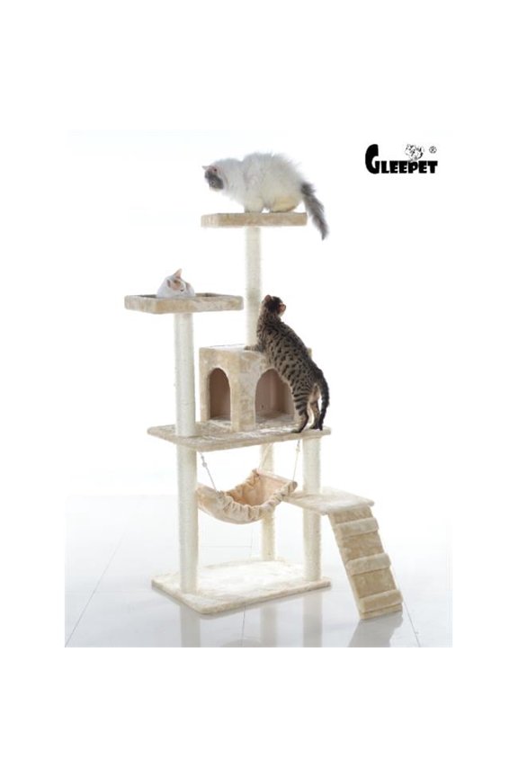 GleePet 57 in. Cat Tree Beige W Ramp