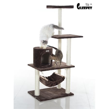 GleePet 59-Inch Real Wood Cat Tree In Coffee Brown With Condo And Hammock