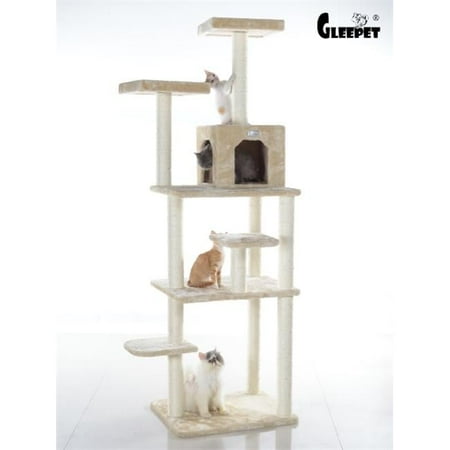 GleePet 74-Inch Real Wood Cat Tree With Seven Levels Beige
