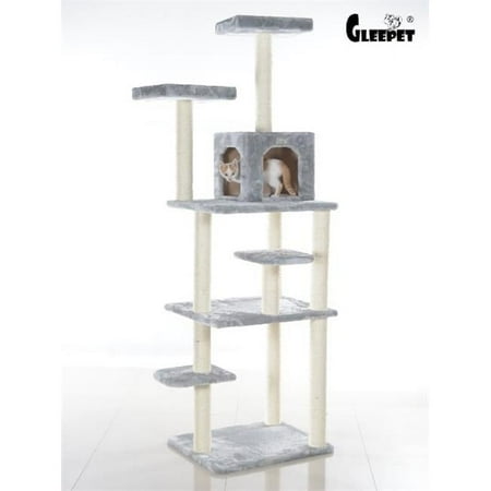 GleePet 74-Inch Real Wood Cat Tree With Seven Levels Silver Gray