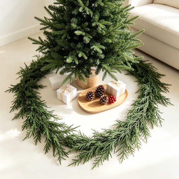 Gleefy Christmas Rattan Garland, 5.9 ft Artificial Leaves Swag for Staircase Railing, Fireplace, Indoor Christmas Display