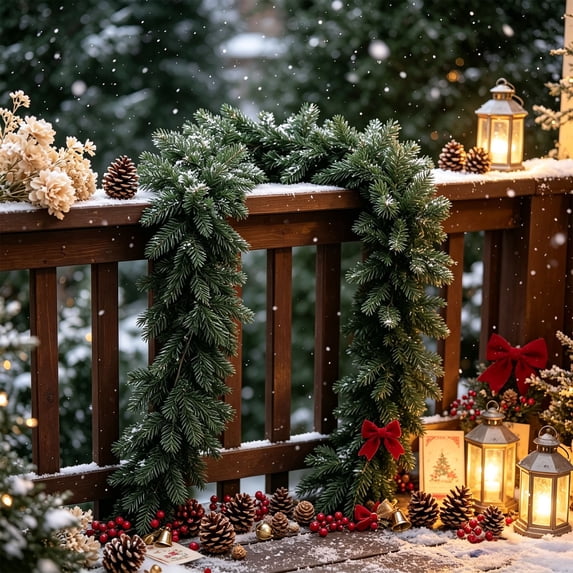 Gleefy Christmas Rattan Garland, 5.9 ft Artificial Leaves Swag for Staircase Railing, Fireplace, Indoor Christmas Display