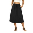thumbnail image 1 of Gleelaud Flowy Skirt Midi Length Elastic High Waist A-Line Skirt with Pockets Boho Skirts for Women Black, 1 of 8