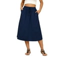 thumbnail image 1 of Gleelaud Flowy Skirt Midi Length Elastic High Waist A-Line Skirt with Pockets Boho Skirts for Women Navy Blue, 1 of 8
