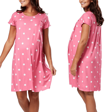 Gleelaud Soft Short Sleeve Maternity Nursing Nightgown, Labor Postpartum Hospital Gown, Solid & Print Options, Fits All Pregnancy Stages