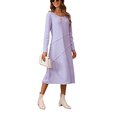 thumbnail image 1 of Gleelaud Women Long Sleeve Button V Neck Ribbed Knit Elegant Loose Fit Fall Midi Dress Trendy Dresses Purple, 1 of 6